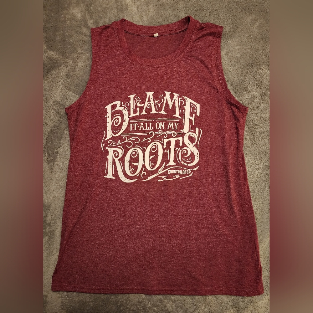 ​🎶 Country Deep "Blame It All On My Roots" Muscle Tank Top - Size Medium - Picture 2 of 4